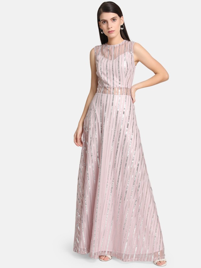 KAZO Women Maxi Pink, Silver Dress ...